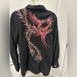 BOB MACKIE Embroidered Black Shirt/Jacket with Red and Gold Accents